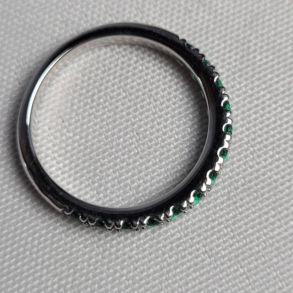 Sterling Silver Green Rhinestone Eternity Band Stackable Ring Size 6